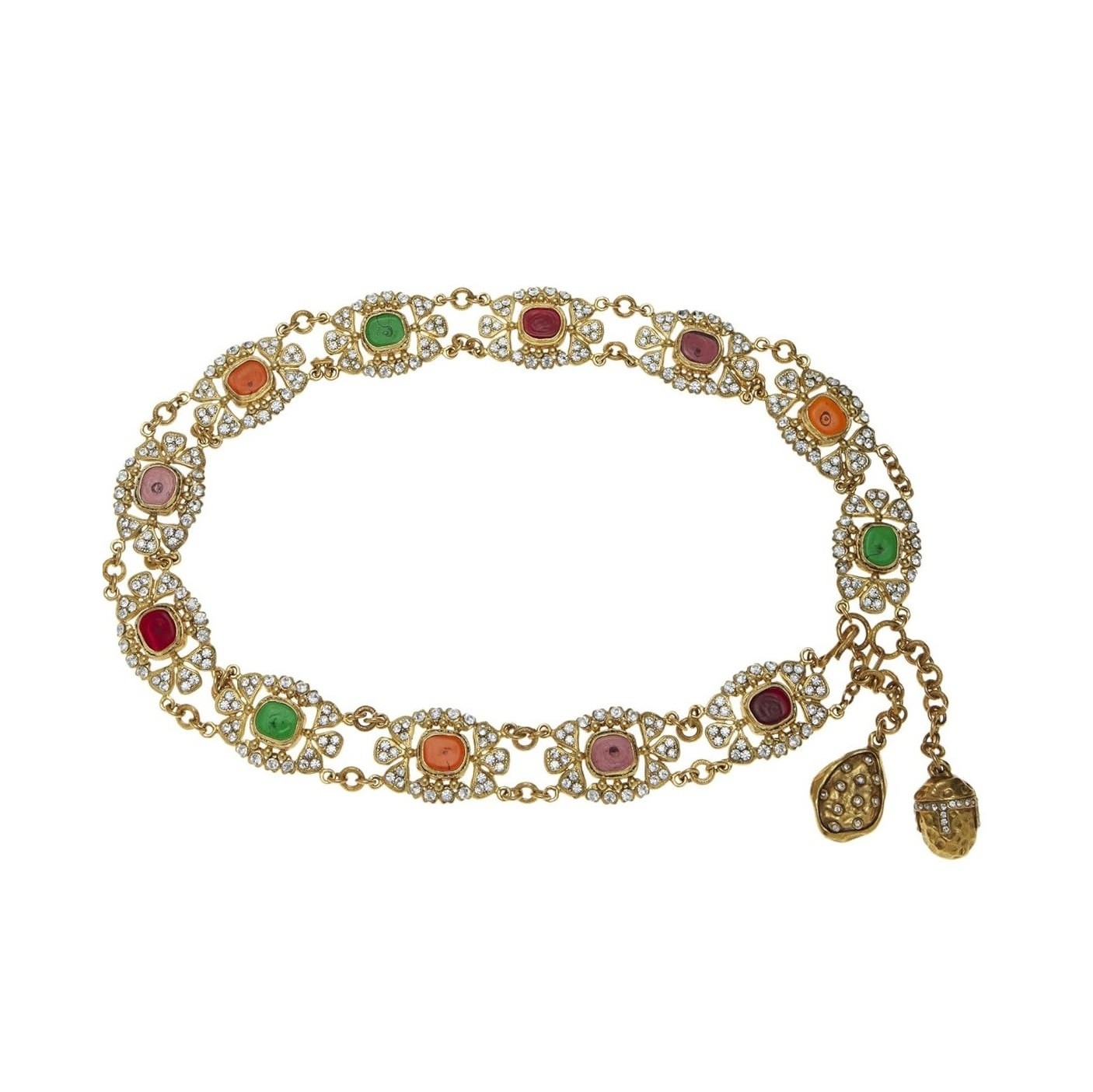 CHANEL Pre-Loved Gold & Multicolor Gripoix Crystal Chain Belt, Multi